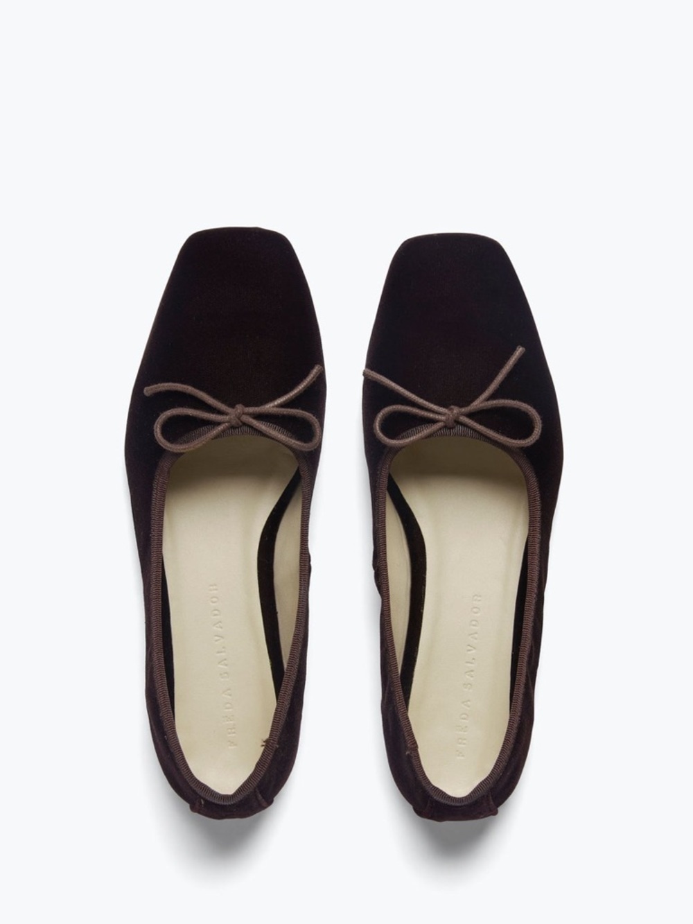 Freda Salvador Jada Umber Brown Velvet Square-Toe Ballet Flats